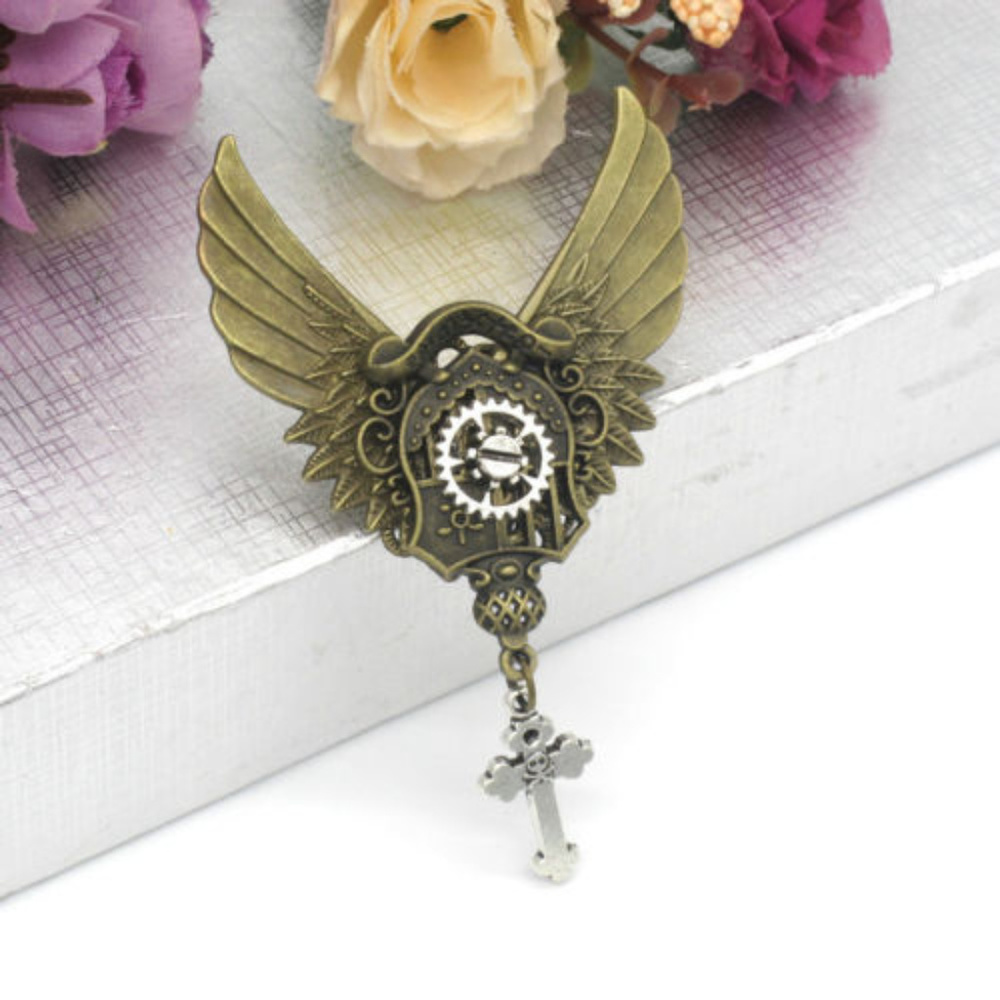 Brooch / Lapel Pin ~ Wings & Cross ~ Bronze